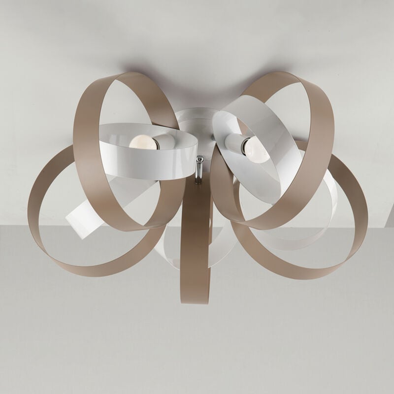 Image of Bonetti Illumina - Plafoniera Moderno 5 Luci Cerchi Ferro Bianco e Tortora Serie Bolla
