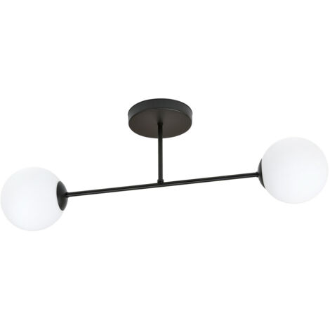 Plafoniera Moderna Morrigan 2 Luci In Acciao Nero E Sfere In Vetro Bianco
