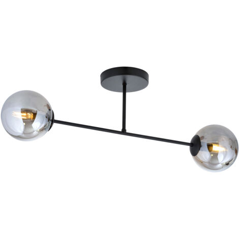 Plafoniera Moderna Morrigan 2 Luci In Acciao Nero E Sfere In Vetro Fumè