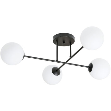 Plafoniera Moderna Morrigan 4 Luci In Acciao Nero E Sfere In Vetro Bianco