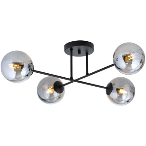 Plafoniera Moderna Morrigan 4 Luci In Acciao Nero E Sfere In Vetro Fumè