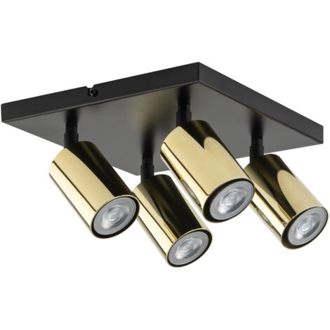 Plafoniera moderna nera ottone quadra 4 spot GU10 Sigma