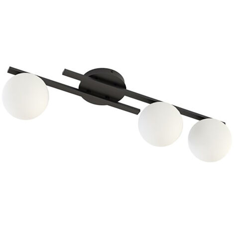 Plafoniera Moderna Nettuno Acciaio Nero Vetro 3 Luci E14 Ip20