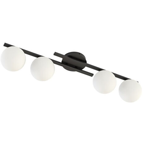 Plafoniera Moderna Nettuno Acciaio Nero Vetro 4 Luci E14 Ip20