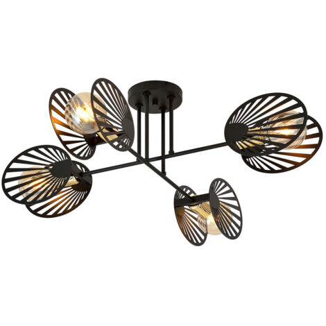 Plafoniera Moderna Patroclo Acciaio Nero 4 Luci E27 Ip20