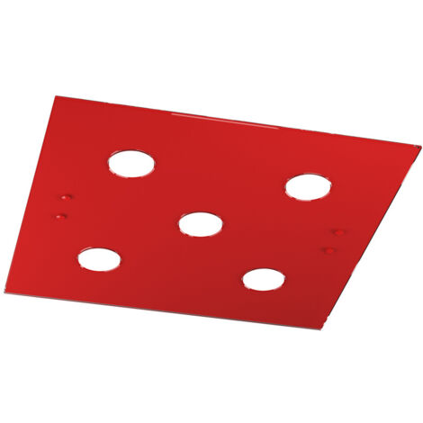 Plafoniera Moderna Quadrata Path Vetro Rosso 5 Luci Gx53