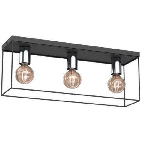 Plafoniera moderna rettangolare nera/cromo Homen 3xE27