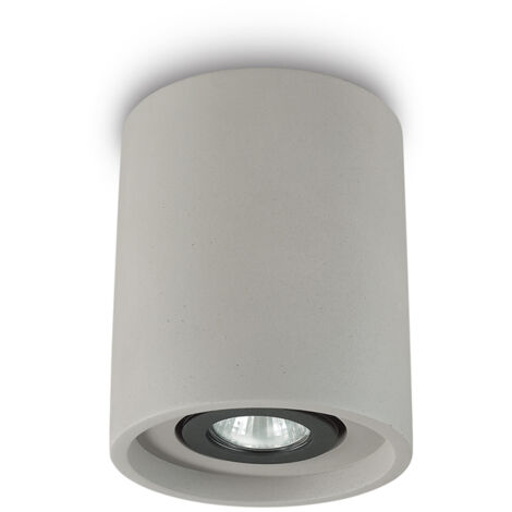 Plafoniera Moderna Round Oak Cemento - Gesso Grigio 1 Luce Gu10