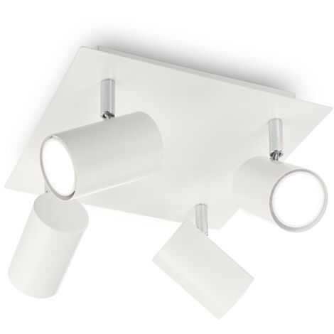 Plafoniera Moderna Spot Metallo Bianco 4 Luci Gu10