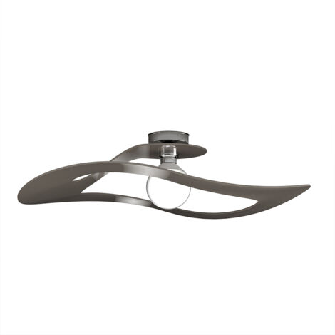 Plafoniera Moderna Surf Metallo Tortora Vetro Cromo 1 Luce E27 D.70Cm