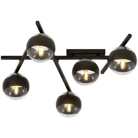 Plafoniera Moderna Teti Acciaio Nero 5 Luci E14 Ip20