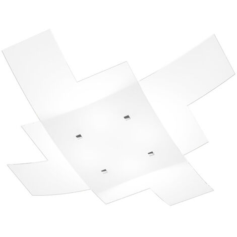 Plafoniera Moderna Tetris Metallo Bianco Vetro 4 Luci E27 75Cm