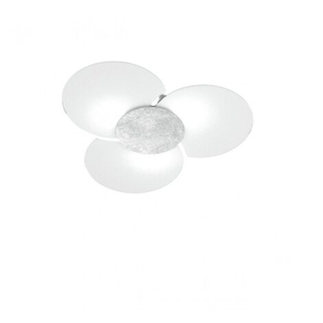 Plafoniera moderna top light clover 1114 70 fa fr fo sa cr ga e27 led vetro lampada soffitto, finitura metallo foglia argento