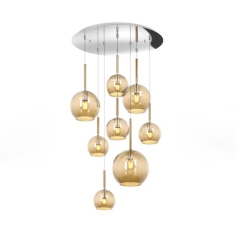 Plafoniera moderna top light future 1155 cr s8 tmix e27 led vetro pirex soffiato, vetro ambra