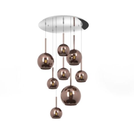 Plafoniera moderna top light future 1155 cr s8 tmix e27 led vetro pirex soffiato, vetro rame