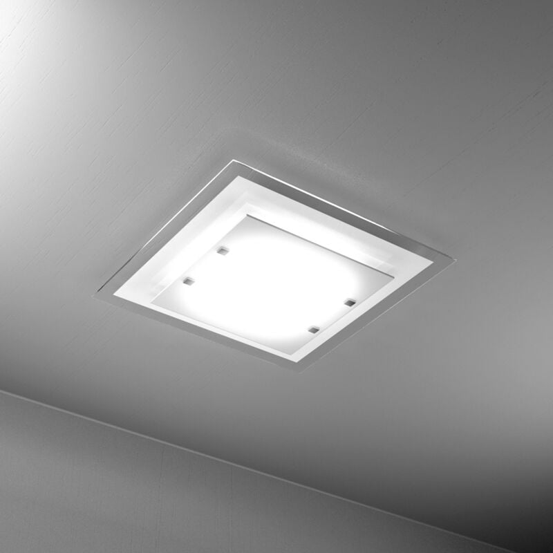 Image of Plafoniera Moderna Tray Metallo e Vetro Bianco 2 Luci E27