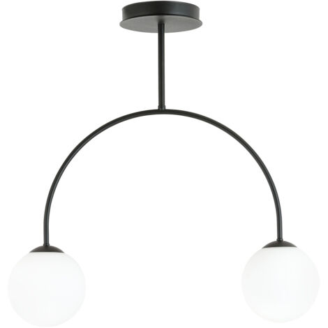 Plafoniera Moderna Utu 2 Luci In Acciaio Nero E Vetro Bianco