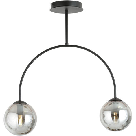 Plafoniera Moderna Utu 2 Luci In Acciaio Nero E Vetro Fumè