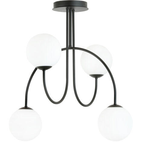 Plafoniera Moderna Utu 4 Luci In Acciaio Nero E Vetro Bianco 50 Cm