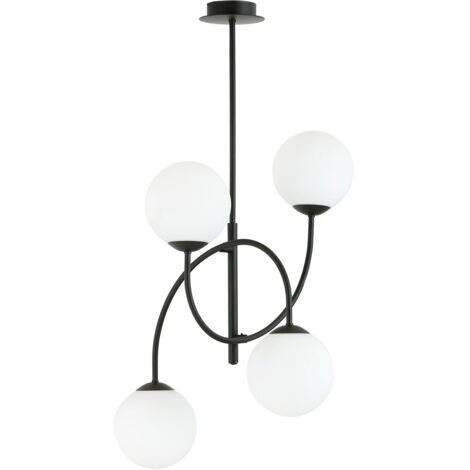 Plafoniera Moderna Utu 4 Luci In Acciaio Nero E Vetro Bianco