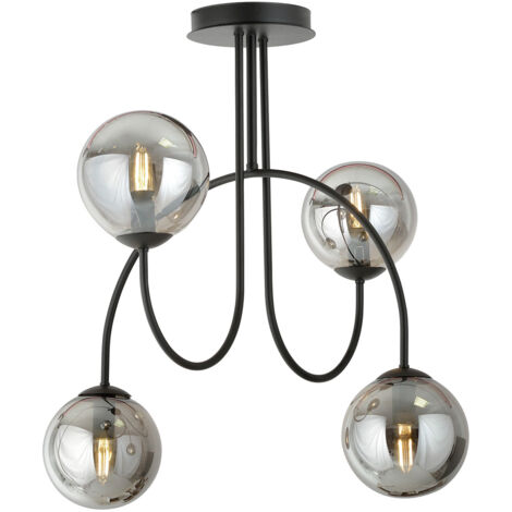 Plafoniera Moderna Utu 4 Luci In Acciaio Nero E Vetro Fumè 50 Cm