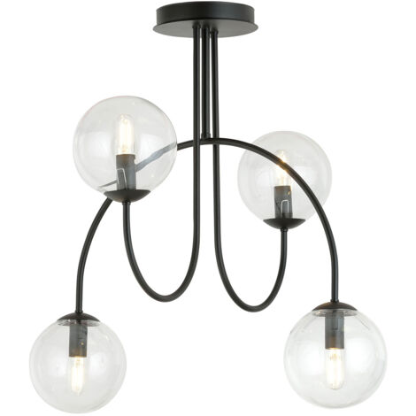 Plafoniera Moderna Utu 4 Luci In Acciaio Nero E Vetro Trasparente 50 Cm