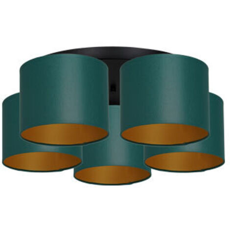 Plafoniera nera Arden 5 paralumi verdi oro E27 Luminex