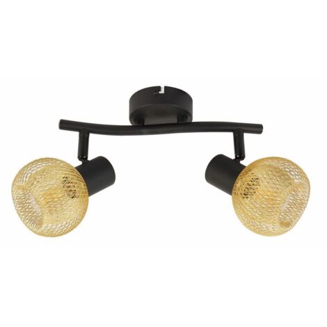 Plafoniera nera doppia oro griglia 2xE14 Loretto Reality