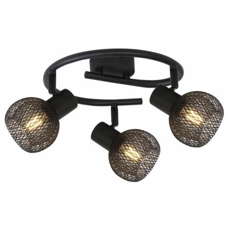Plafoniera nera Loretto, 3 luci griglia E14 Reality