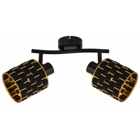 Plafoniera nera metallo 2 luci interno oro Thiago Reality