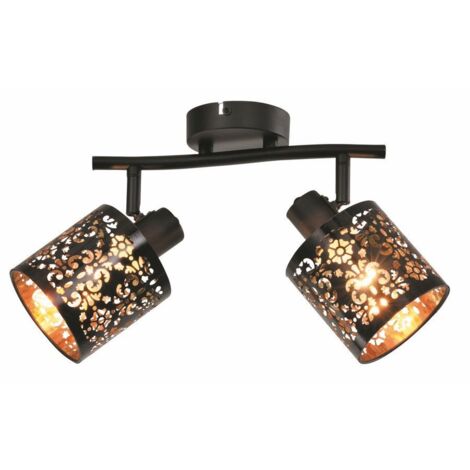 Plafoniera nera Reality Kiga 2 luci E14 traforata
