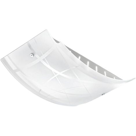 Plafoniera Nereide media 45x31cm in vetro satinato serigrafato bianco 2XE27, base cromata, design moderno, IP20, max 2x52W