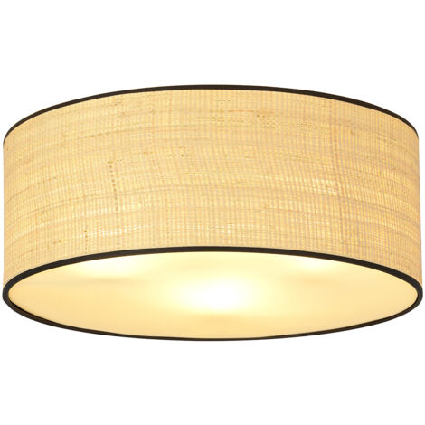 Plafoniera Nordica 3 Luci Drago In Acciaio Nero E Rattan