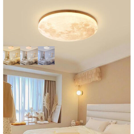 Plafoniera nordica a forma di luna, plafoniera a LED rotonda, plafoniera creativa, adatta per camera da letto e cucina (26 cm, luce tricolore)