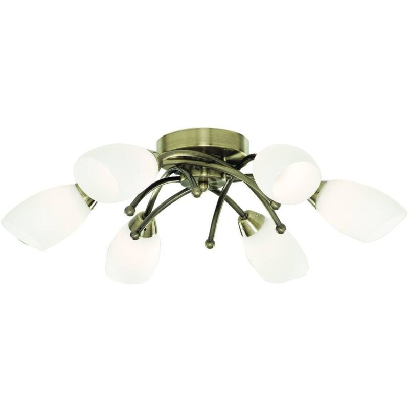 Searchlight - Opera - Plafoniera multibraccio a incasso a 6 luci Ottone antico e vetro opalino, G9