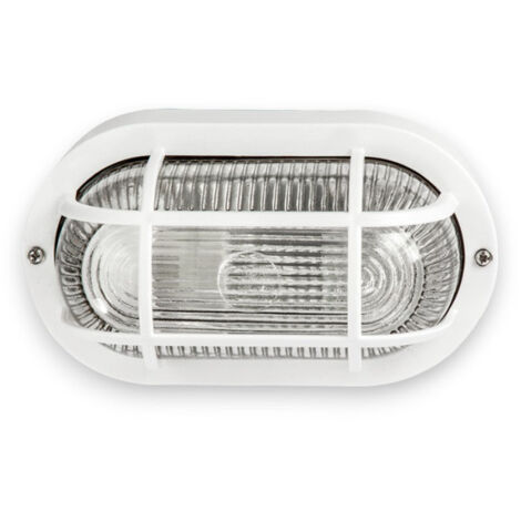Plafoniera ovale 20.4x11.5xH9.5 cm con griglia in resina per esterno -  Bianco