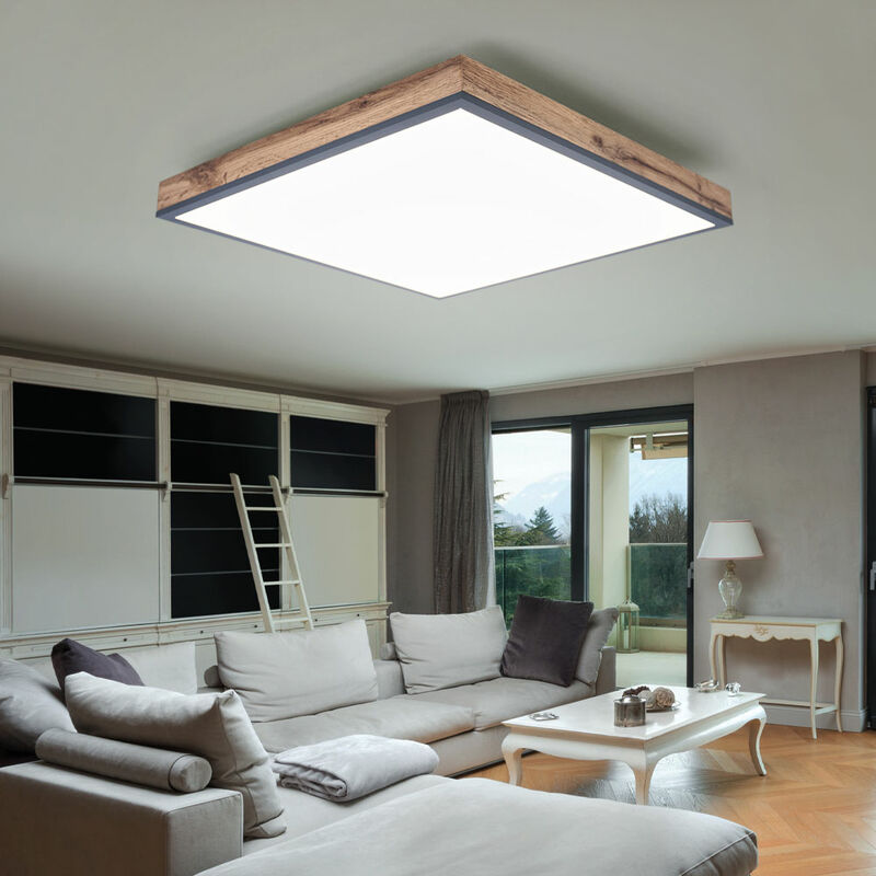 Image of Plafoniera pannello led pannello soffitto lampada da ufficio soffitto effetto legno grafite, alu mdf, 24W 1500Lm bianco caldo, LxLxA 45x45x6,5 cm