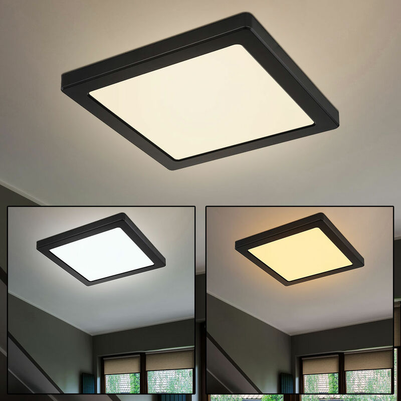 Image of Plafoniera pannello soffitto, lampada soggiorno led, nero, colore luce regolabile, cct, 18W 1400lm bianco caldo-bianco freddo, LxPxH 21,7x21,7x1,7 cm