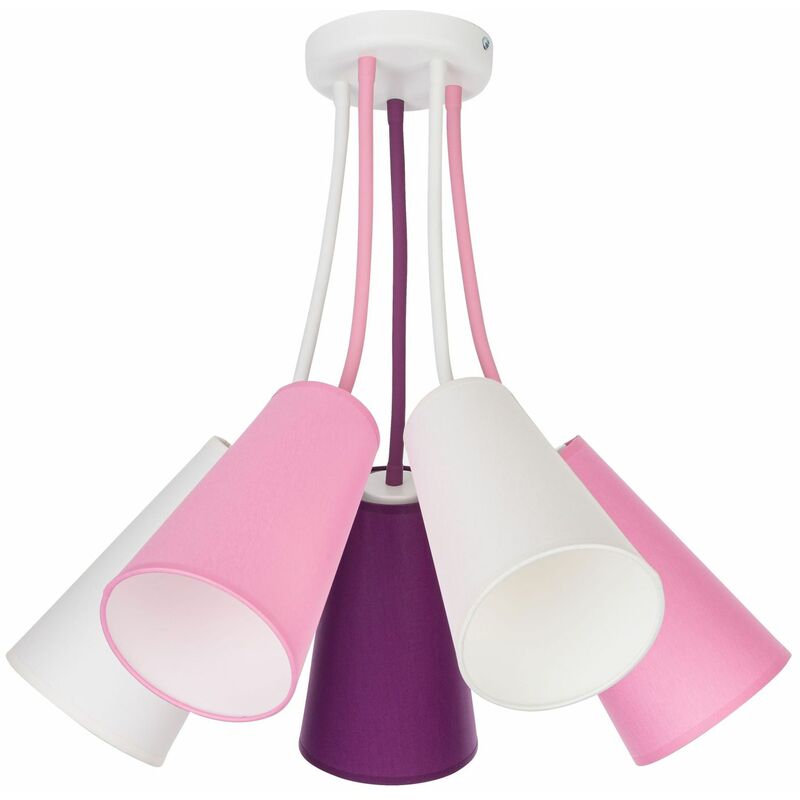 Image of Plafoniera per bambini Rosa Lilla Bianco Tessuto 5-luci E27 Lampada per bambini - Bianco, Multicolore