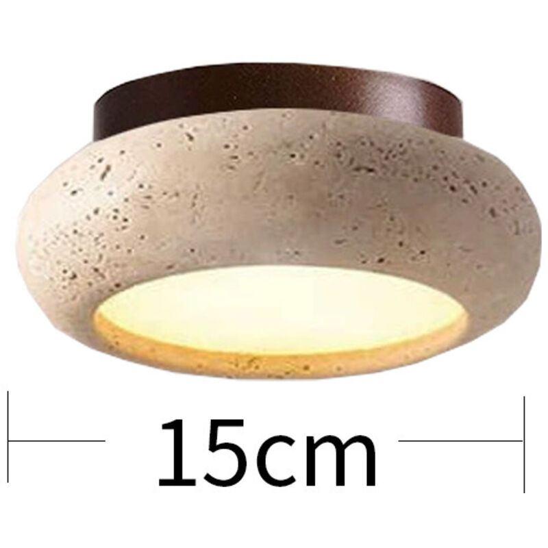 Plafoniera Piccola 15cm Colore Noce Luce Calda Stile Giapponese Wabi-Sabi in Travertino Giallo 220V, Illuminazione Nordica Retro per Corridoio,