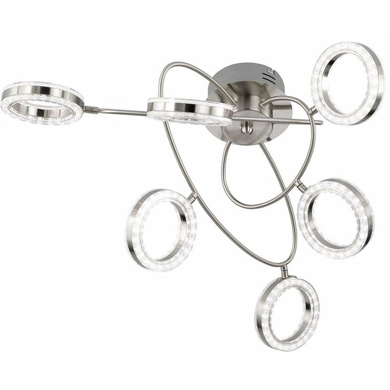 Image of Plafoniera plafoniera design lampada soggiorno, 6 fiamme, metallo, vetro, nichel opaco, faretti mobili, 6x led 4.5 watt 450 lumen bianco caldo Wofi