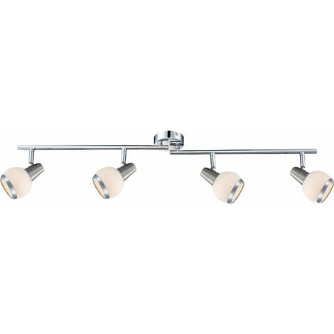 Plafoniera plafoniera faretto lampada soggiorno lampada sala da pranzo, 4 punti lampadina mobili, vetro cromato nichel opaco, LED 4x 3W 4x 300Lm bianco caldo, LxH 80x15cm