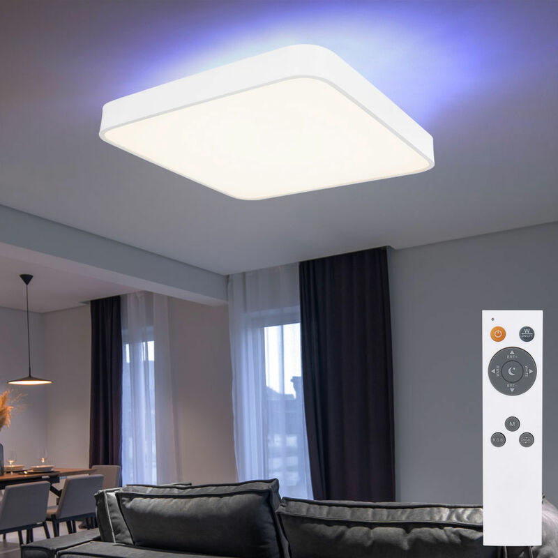 Image of Plafoniera plafoniera lampada da soggiorno, retroilluminazione RGB, telecomando dimmerabile, luce notturna CCT, cristalli acrilici bianchi, 24W 960Lm