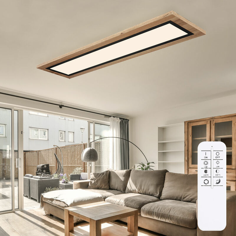 Image of Plafoniera Plafoniera led dimmerabile con telecomando lampada da soggiorno aspetto legno, funzione luce notturna, 24W 1000lm bianco caldobianco