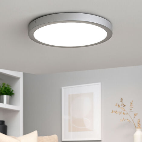 Plafoniera Plafoniera per ufficio Pannello a plafone cromato Luce da soggiorno rotonda, metallo plastico, 1x LED 21,4W 2200lm 4000K bianco neutro, DxH 30x3,2 cm