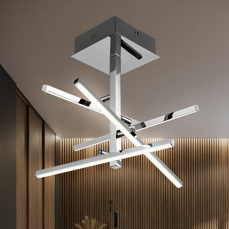 Image of Etc-shop - Plafoniera lampada da soffitto soggiorno cromata dal design quadrato con aste regolabili, metallo acrilico, 4x led 4x 4 watt 4x 320 lm