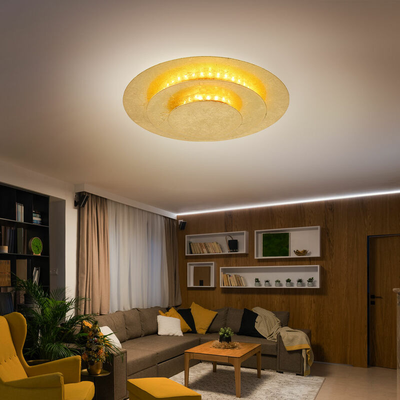 Image of Globo - Plafoniera plafoniera soggiorno lampada camera da letto, metallo color oro, led 18W 1000Lm bianco caldo, DxH 18x4,7cm