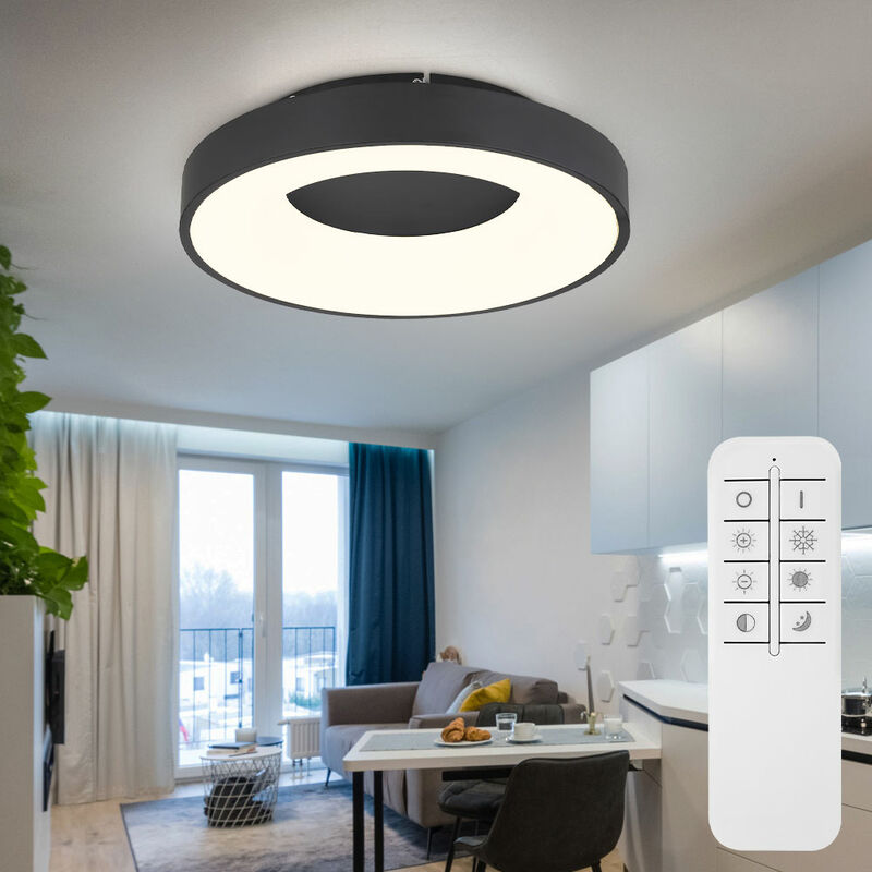 Image of Etc-shop - Plafoniera led lampada da soffitto lampada da soggiorno rotonda cct luce diurna con telecomando, metallo nero opale plastica, luce