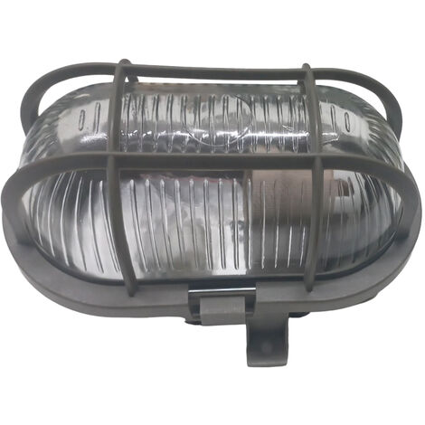 PLAFONIERA PLASTICA OVALE GRIGIA VETRO GRIGLIA STAFFE 207X118mm ESTERNO 60W ROSI