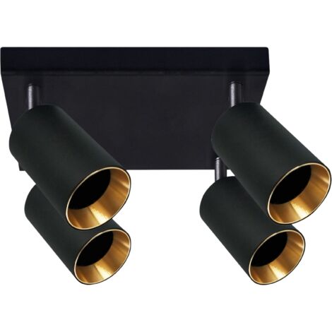 Plafoniera quadrata 4 luci GU10 nero-oro Maribel Polux